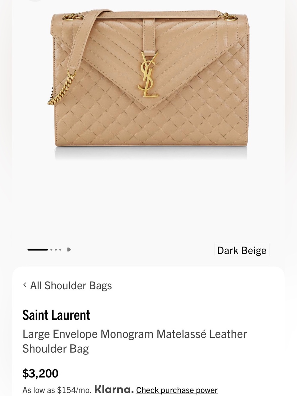 Yves Saint Laurent Large Envelope Quilted Shoulder Bag in Dark Beige - Picture 16 of 16